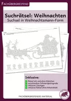 Vorschau - Spiele - Weihnachts-Suchsel in Weihnachtsmann-Schlitten-Form | 50 Begriffe - Deckblatt