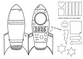 Vorschau - Mal- und Bastelvorlagen - Rakete 2026 / Raketen fürs neue Jahr / Neujahr mit Sketchnotes - Seite 3