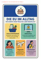 Vorschau - Arbeitsblätter - Europa ; die EU - Werte, Vorteile und politische Strukturen / Karte / EU im Alltag / Chancen und Kritik mit Lösungen (Klasse 8 9 10 11) - Deckblatt