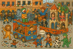 Vorschau - Stundenentwürfe - Wimmelbild Faschingsumzug/ Karnevalsumzug - DEUTSCH FÜR ZWISCHENDURCH - Vertretungsstunden - Kreatives Schreiben Karneval - Seite 1