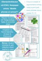 Vorschau - Arbeitsblätter - Fertige Klausur, Englisch Oberstufe: Newpaper article “Mobile phones at school“ mit Erwartungshorizont und Zusatzmaterialien - Deckblatt
