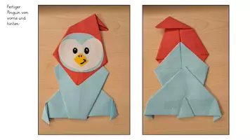 Vorschau - Mal- und Bastelvorlagen - Pinguin mit Mütze falten und gestalten - Seite 1