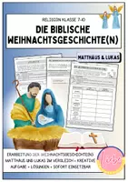 Vorschau - Arbeitsblätter - Weihnachten Religion: Die Weihnachtsgeschichte (Bibelarbeit: Lukas vs. Matthäus, kreative Aufgaben, Lösungen) - Deckblatt