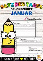 Vorschau - Stationenlernen - Sätze schreiben / Satz des Tages / Schüttelsätze (Druckschrift) schreiben Januar - Deckblatt