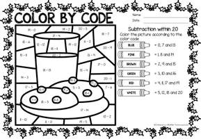 Vorschau - Stationenlernen - Color by Code number - Subtraction within 20 (Christmas) | December - NO PREP - Seite 1