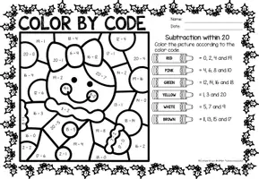 Vorschau - Stationenlernen - Color by Code number - Subtraction within 20 (Christmas) | December - NO PREP - Seite 3