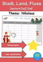 Vorschau - Arbeitsblätter - Stadt Land Fluss: Nikolaus - DaZ/DaF / Deutsch (Klassenspiel) - Wortschatz - Deckblatt