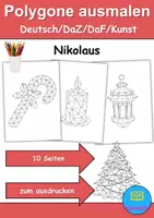 Vorschau - Mal- und Bastelvorlagen - Polygone ausmalen: Nikolaus - DaZ/DaF • Deutsch • Kunst - Deckblatt