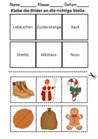 Vorschau - Arbeitsblätter - Bilder an die richtige Stelle kleben: Nikolaus - DaZ/DaF / Deutsch (Wortschatz) - Seite 1
