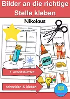 Vorschau - Arbeitsblätter - Bilder an die richtige Stelle kleben: Nikolaus - DaZ/DaF / Deutsch (Wortschatz) - Deckblatt