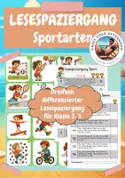 Vorschau - Arbeitsblätter - Lesespaziergang Sportarten 🏀⚽ | Dreifach differenziert für Klasse 2–3 - Deckblatt