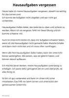 Vorschau - Arbeitsblätter - Hausaufgaben vergessen – Abschreibtext zur Reflexion - Seite 2