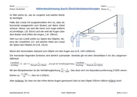 Vorschau - Arbeitsblätter - Gruppenarbeit: Höhenbestimmung mit Ähnlichkeitsbeziehungen - Seite 1