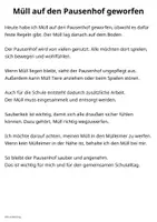 Vorschau - Arbeitsblätter - Müll auf dem Pausenhof – Abschreibtext zur Reflexion - Seite 2