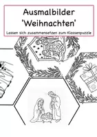 Vorschau - Mal- und Bastelvorlagen - Weihnachtliche Ausmalbilder, Klassenpuzzle - Deckblatt