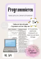 Vorschau - Unterrichtsreihen - Tabellarische Unterrichtseinheit Thema Programmieren mit dem Calliope mini - Deckblatt