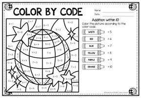 Vorschau - Arbeitsblätter - Color by Code number - Addition within 10 (New Year's) - Seite 2