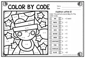 Vorschau - Arbeitsblätter - Color by Code number - Addition within 10 (New Year's) - Seite 3