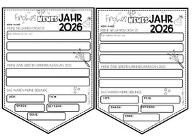 Vorschau - Mal- und Bastelvorlagen - Neujahr | Jahr 2025 | Wimpel | 2026 | Silvester - Seite 1