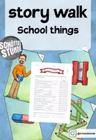 Vorschau - Arbeitsblätter - Story walk "school things" // Lesespaziergang Englisch - Deckblatt