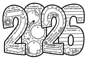 Vorschau - Mal- und Bastelvorlagen - 2026 Doodle Steckbrief zum Ausfüllen im Neujahr - Ausblick auf das neue Jahr - Seite 1