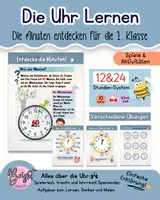 Vorschau - Arbeitsblätter - Die Uhrzeit lernen für Kinder Entdecke die Minuten - Deckblatt