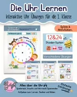 Vorschau - Arbeitsblätter - Die Uhrzeit lernen für Kinder Spielerisches Lernpaket - Deckblatt