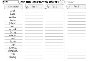Vorschau - Arbeitsblätter - Die 100 häufigsten Fehlerwörter - Lernwörterknickblätter - Seite 2