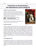 Vorschau - Arbeitsblätter - Frankreich vor der Revolution - Der Absolutismus unter Ludwig XIV - Deckblatt