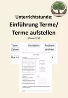 Vorschau - Arbeitsblätter - Unterrichtsstunde: Einführung Terme/ Terme aufstellen - Deckblatt