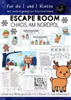 Vorschau - Arbeitsblätter - Klasse 2, 3 Escape Room Winter Weihnachten Nikolaus | Chaos am Nordpol - Deckblatt