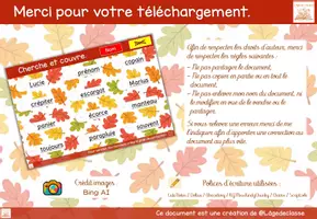 Aperçu - Apprentissages en autonomie - Cherche et couvre les noms de l'automne - Page 2