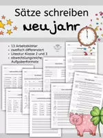 Vorschau - Arbeitsblätter - Sätze schreiben - Silvester/ Neujahr - 13 Arbeitsblätter - zweifach differenziert - Deckblatt