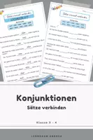 Vorschau - Arbeitsblätter - Sätze verbinden | Konjunktionen üben (und, oder, aber, weil) | Deutsch 3.-4. Klasse | DaZ - Deckblatt