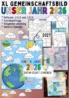 Vorschau - Mal- und Bastelvorlagen - Unser Jahr 2026 / Neujahr - Kooperatives Poster / Gemeinschaftsbild - Deckblatt