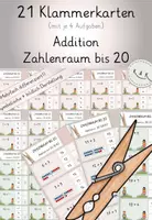 Vorschau - Stationenlernen - Addition im ZR bis 20, 21x4 Klammerkarten. Mehrfach differenziert! - Deckblatt