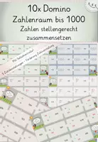 Vorschau - Spiele - Zahlenraumerweiterung bis 1000, Zahlen stellengerecht zusammensetzen, 10x Domino mit Selbstkontrolle - Deckblatt