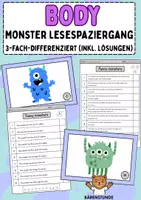 Vorschau - Stationenlernen - Body: Monster Lesespaziergang (3-fach differenziert) - Deckblatt