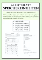 Vorschau - Arbeitsblätter - Speichereinheiten umrechnen (Bit, Byte, KB, MB, GB, TB) - Deckblatt