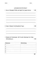 Vorschau - Arbeitsblätter - Leistungskontrolle Sinneswahrnehmungen und Philosophie - Deckblatt