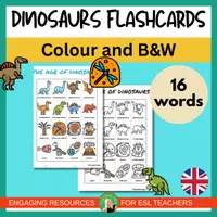 Vista previa - Tarjetas / Manipulativos - Dinosaurs Flashcards for ESL | Small Picture & Word Cards | K–2 | Colour and B/W - Portada