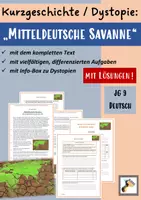 Vorschau - Arbeitsblätter - Kurzgeschichte/Dystopie: "Mitteldeutsche Savanne" (Franziska Dittert) mit Aufgaben & Infos zu Dystopien | LÖSUNGEN | Deutsch Klasse 9 - Deckblatt