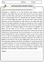 Vorschau - Arbeitsblätter - Unterschiede respektieren Lesetext mit Richtig Falsch Multiple Choice Aufgaben und Offenen Fragen - Seite 1