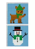 Vorschau - Mal- und Bastelvorlagen - Pixelkunst Winter, Tiere im Winter - Pixelart Kunstunterricht - Seite 3