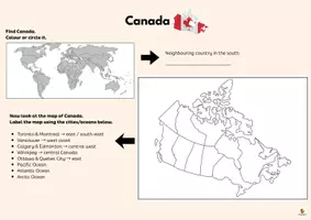 Vorschau - Arbeitsblätter - Canada map - most important cities - Deckblatt