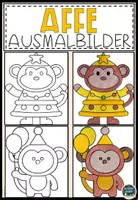 Vorschau - Mal- und Bastelvorlagen - Affe Ausmalbilder – Lustige Malvorlagen für Kinder - Deckblatt