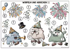 Vorschau - Arbeitsblätter - Silvester - Würfeln & Abdecken, Lernspiel mit 1, 2 oder 3 Würfeln - Seite 3