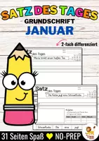 Vorschau - Stationenlernen - Sätze schreiben / Satz des Tages / Schüttelsätze (Grundschrift) schreiben Januar - Deckblatt