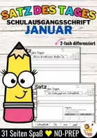 Vorschau - Stationenlernen - Sätze schreiben / Satz des Tages / Schüttelsätze (Schulausgangsschrift) schreiben Januar - Deckblatt