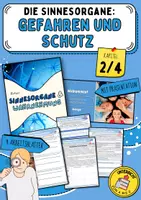 Vorschau - Arbeitsblätter - Die Sinnesorgane: Gefahren und Schutz (natürliche & künstliche Schutzmaßnahmen / Auge / Gehör / Haut / UV-Strahlung & Hautschutz / Lichtschutzfaktor / Biologie / Sinnesorgane) - Deckblatt